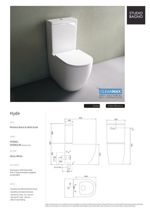 Studio Bagno Hyde Back to Wall Rimless Toilet Suite