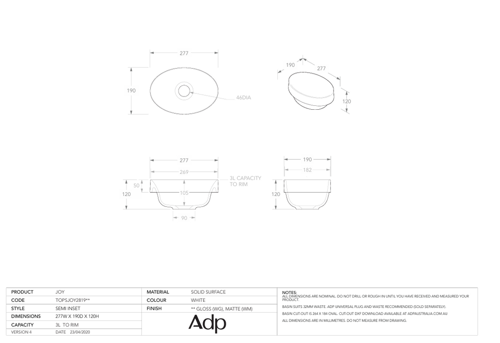 Joy Semi Inset Specs