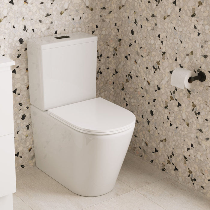 Fienza Kaya Tornado Back To Wall Toilet Suite in a display bathroom