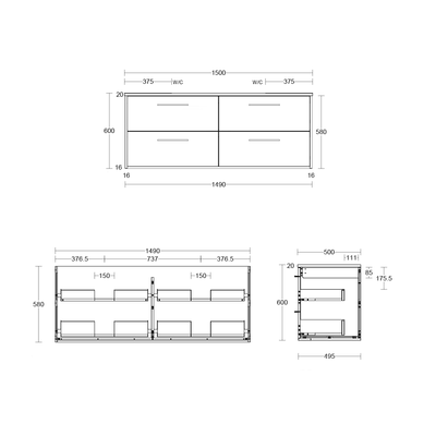 Line drawing 1500 double drawers