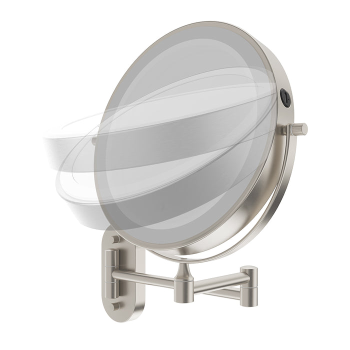 The mirror rotates freely, and has a different magnification on each side