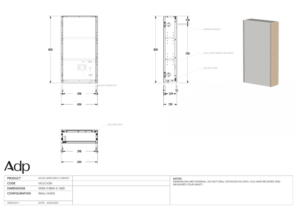 Muse Mirror Cabinet Specs