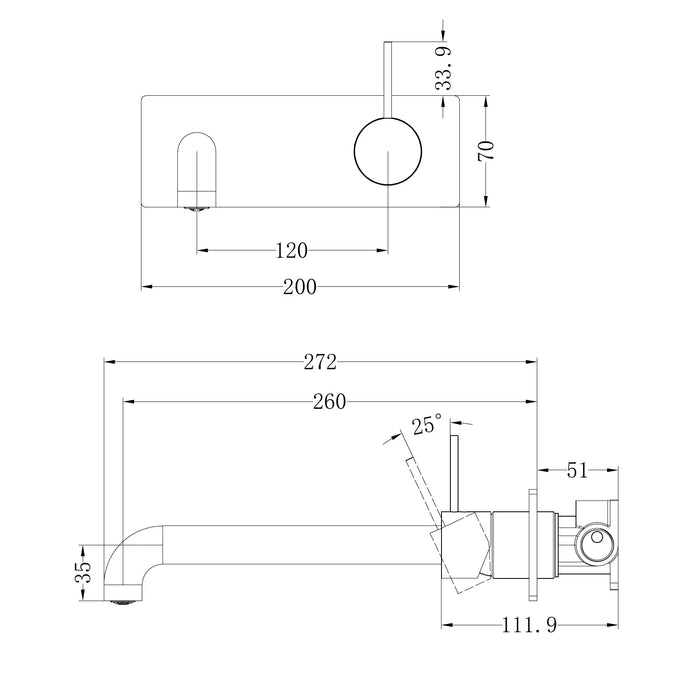 Mecca Wall Basin/Bath Mixer Set Handle Up 260mm (Multiple Finish Options)