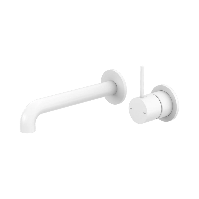 Mecca Wall Basin/Bath Mixer Set Handle Up Separate Plates 185mm (Matte White)