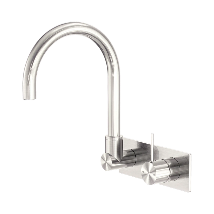 Mecca Wall Basin/Bath Mixer Set Swivel Gooseneck Spout Handle Up (Brushed Nickel)