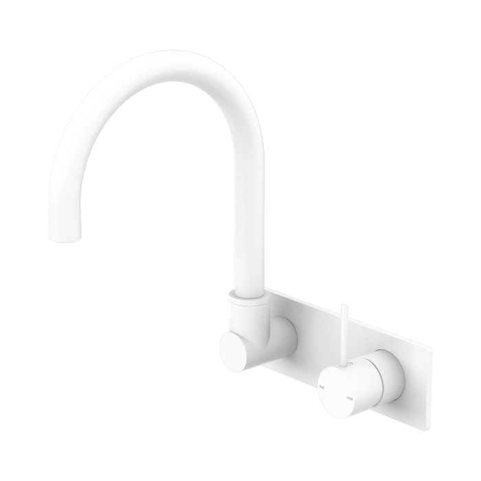Mecca Wall Basin/Bath Mixer Set Swivel Gooseneck Spout Handle Up (Matte White)
