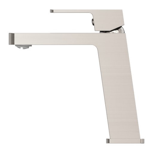 Celia Angle Basin Mixer (Brushed Nickel) side view showing the forward angle