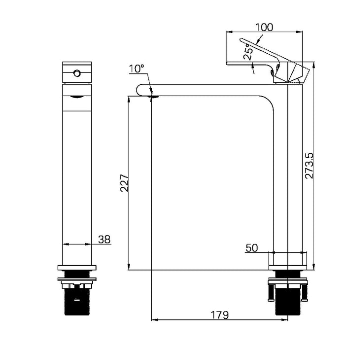 Bianca Tall Basin Mixer line drawing