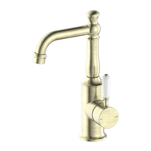 York Basin Mixer with Standard Spout (Aged Brass) with White Porcelain lever