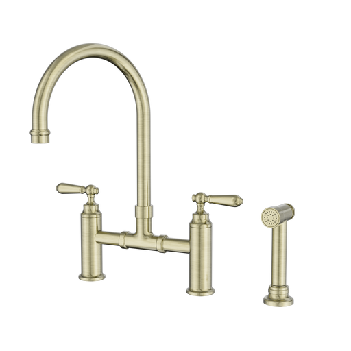 York Exposed Kitchen Mixer Sink Bridge Set with Hand Spray (Aged Brass)