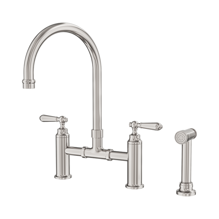 York Exposed Kitchen Mixer Sink Bridge Set with Hand Spray (Brushed Nickel)