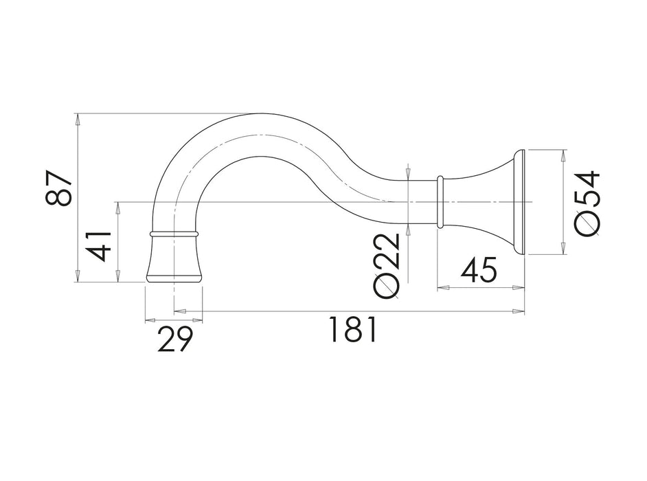 Nostalgia Bath Outlet Shepherds Crook (Chrome) (Line Drawing)