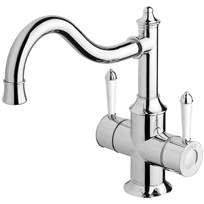 Phoenix Tapware Nostalgia Twin Handle Sink Mixer 220mm Shepherds (Chrome & White) NS714-62