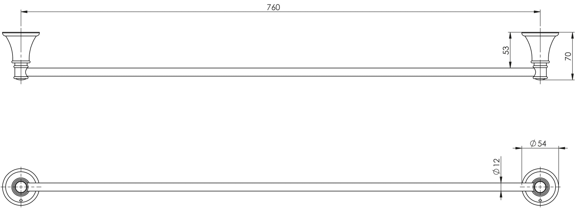 Nostalgia Single Towel Rail 760mm (Line Drawing)