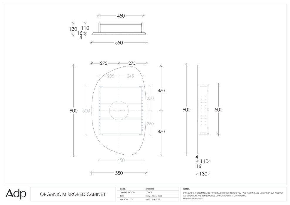 Organic Mirrored Cabinet Specs