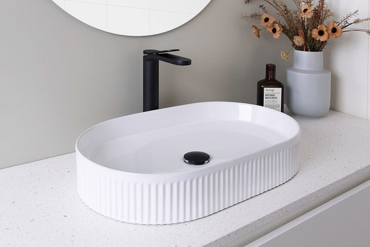 Pill Fluted Above Counter Basin Gloss White