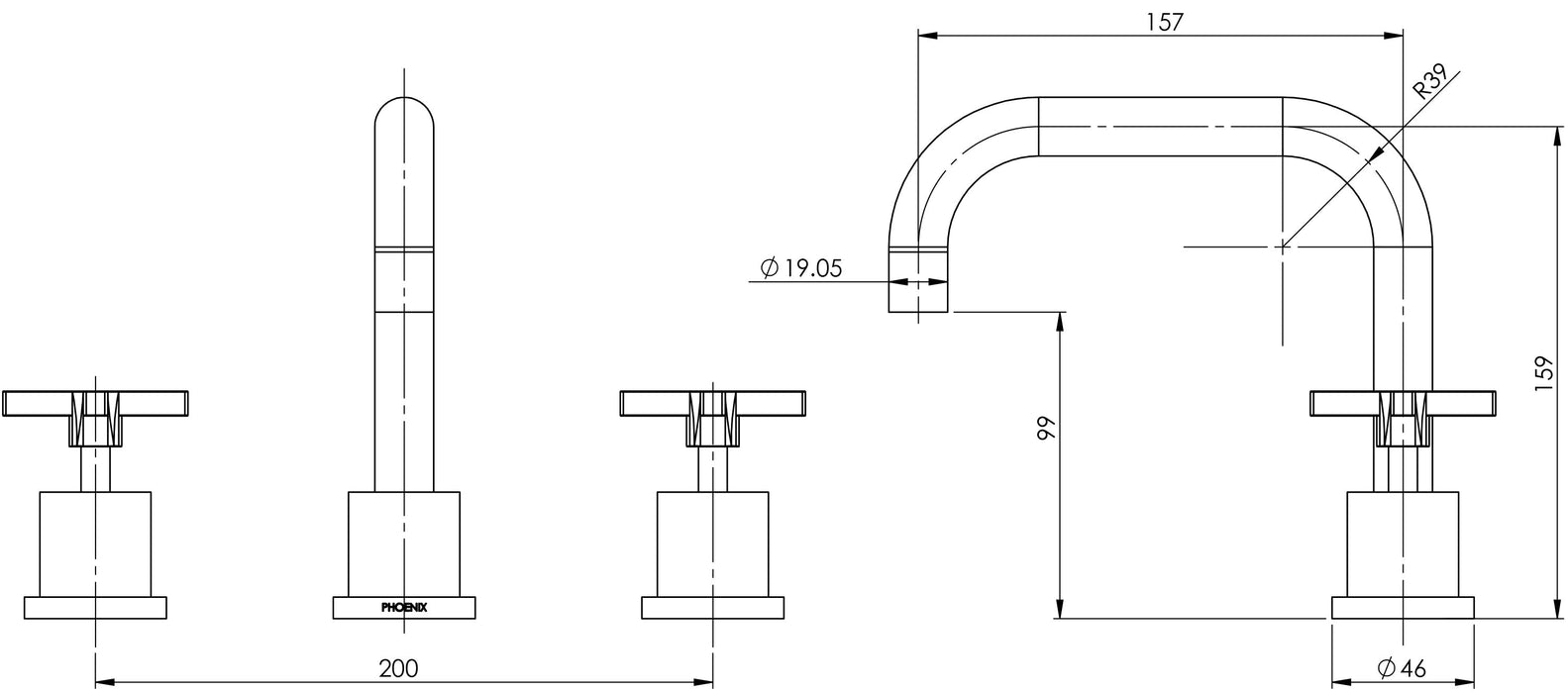 Radii Basin Set 160mm Squareline (Chrome)