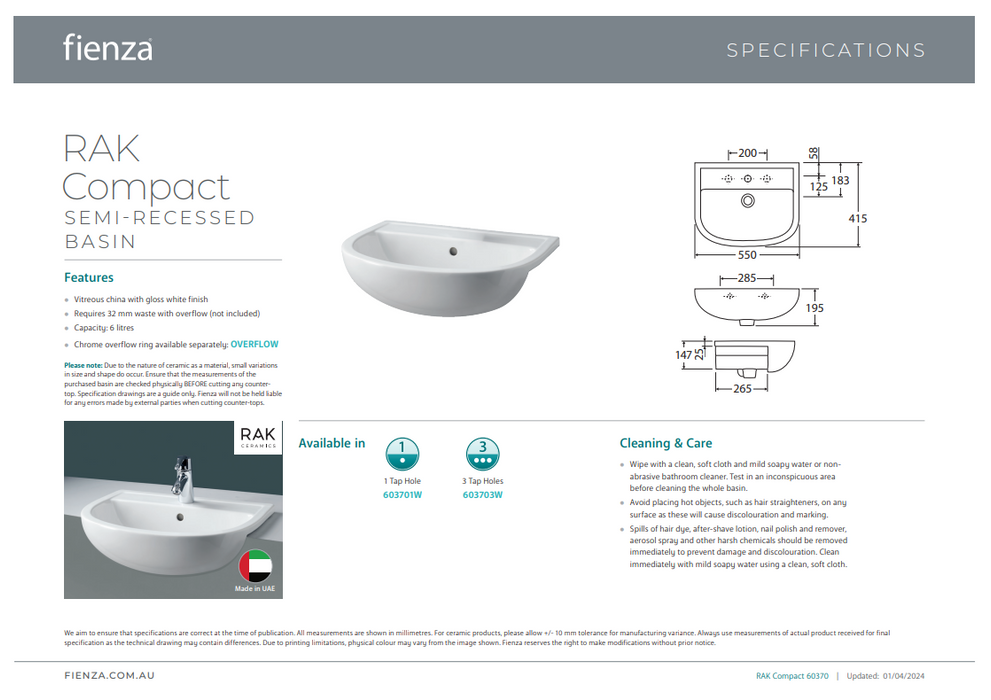 Product Specification Information