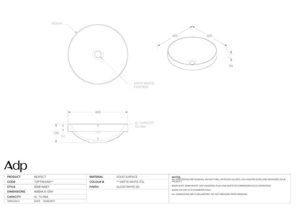 Respect Semi Inset Specs