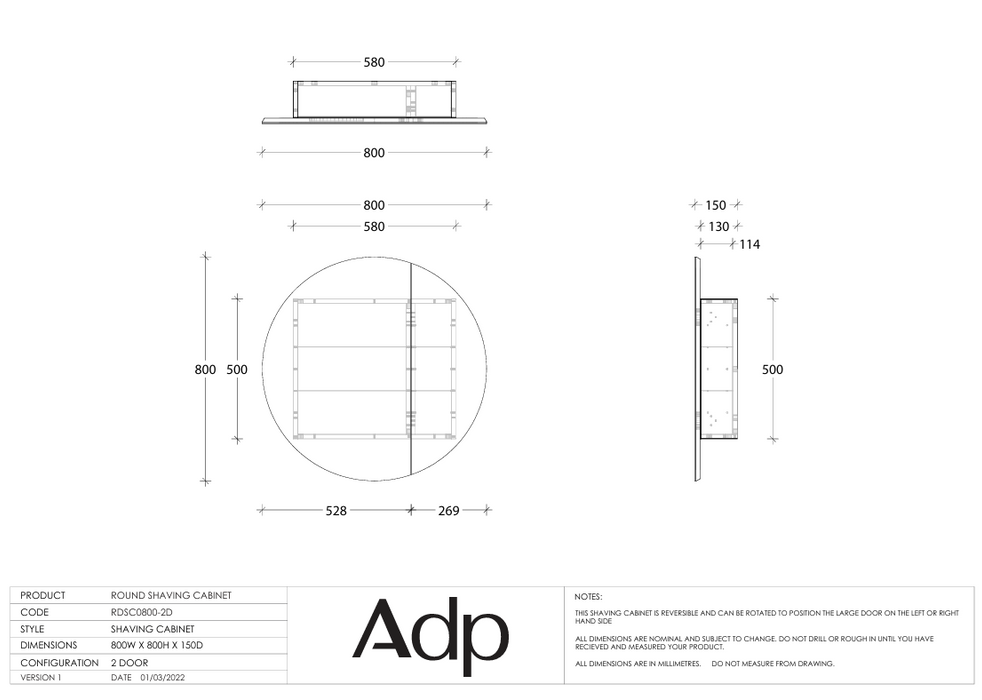 Round Mirror Cabinet Specs