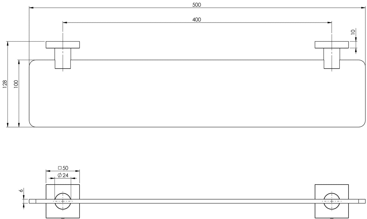 Radii Glass Shelf (Square) (Chrome)