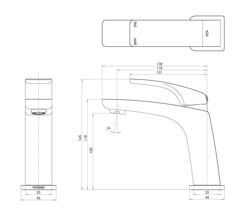 Rush Basin Mixer (Brushed Nickel) (Line Drawing)