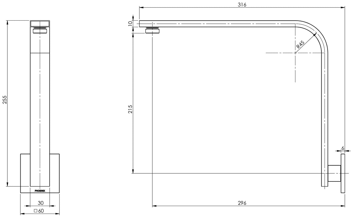 Vivid Slimline Shower Arm 30x10 Rectangle (Square) (Chrome)