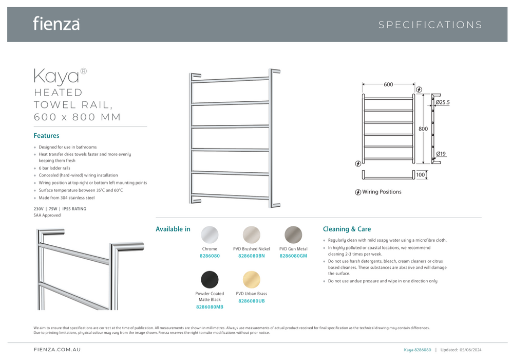 Product Specification Information