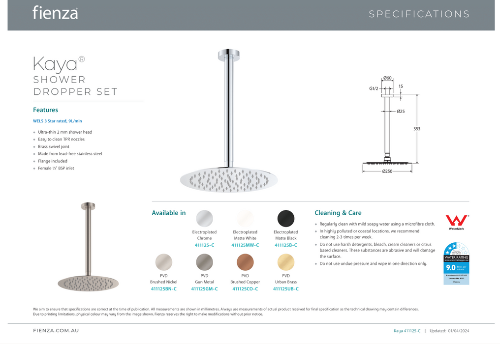 Product Specification Information