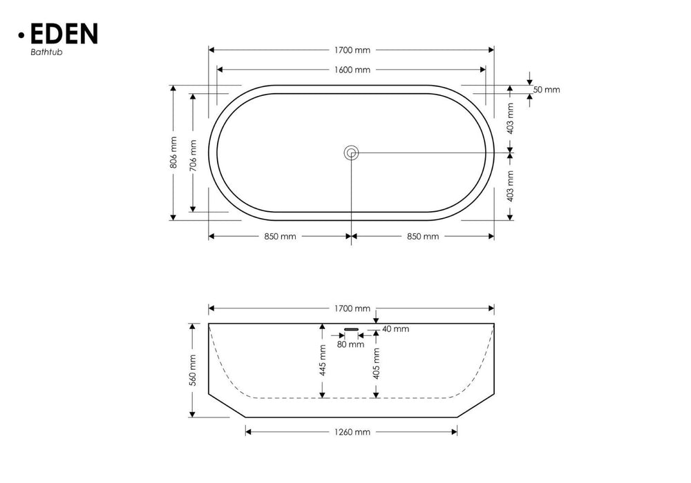 Eden Oval Bath - Multiple sizes - Multiple Colour Options