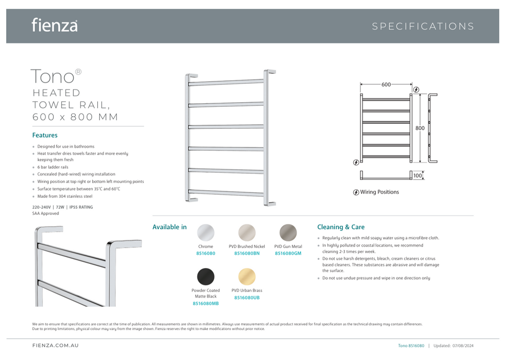 Product Specification Information