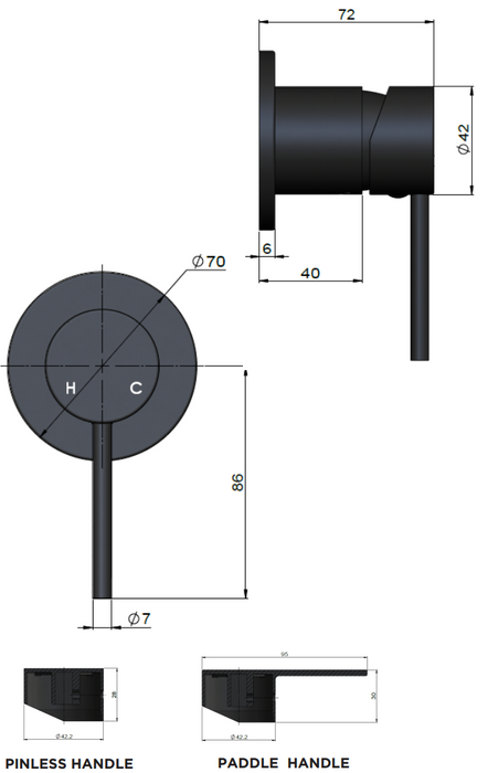 Meir Round Wall Mixer Pinless Handle - Multiple Colour Options
