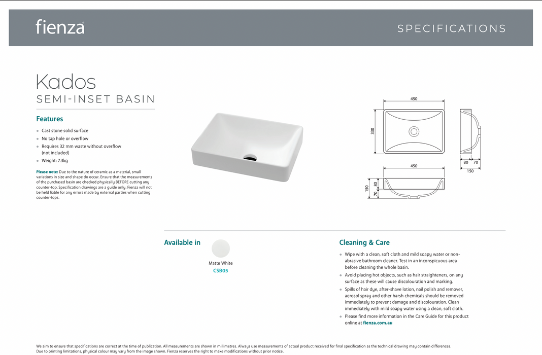 Product Specification information