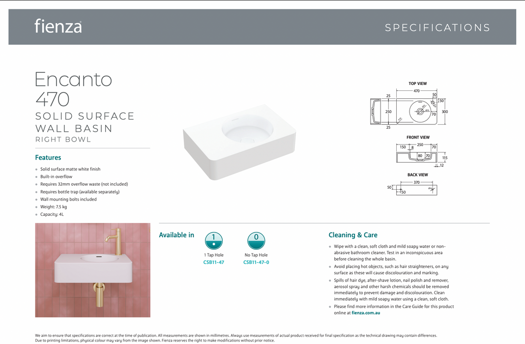 Product Specification Information