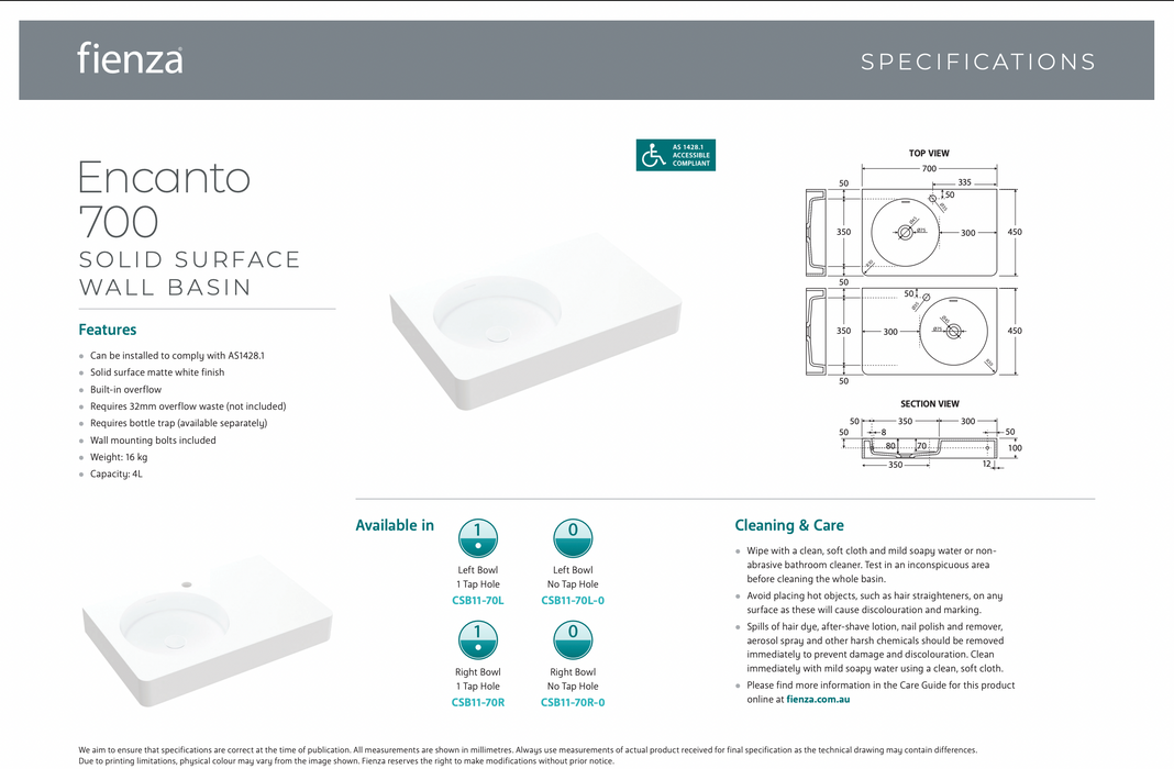 Product Specification Information