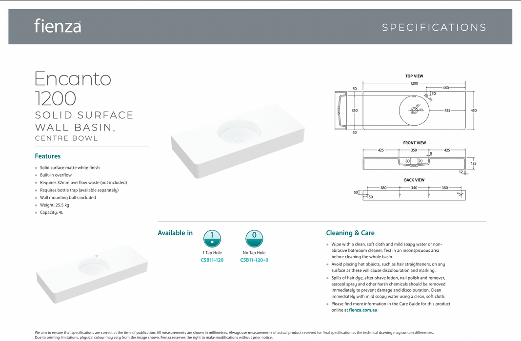 Product Specification Information