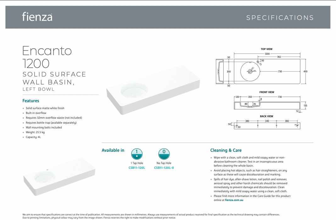 Product Specification Information