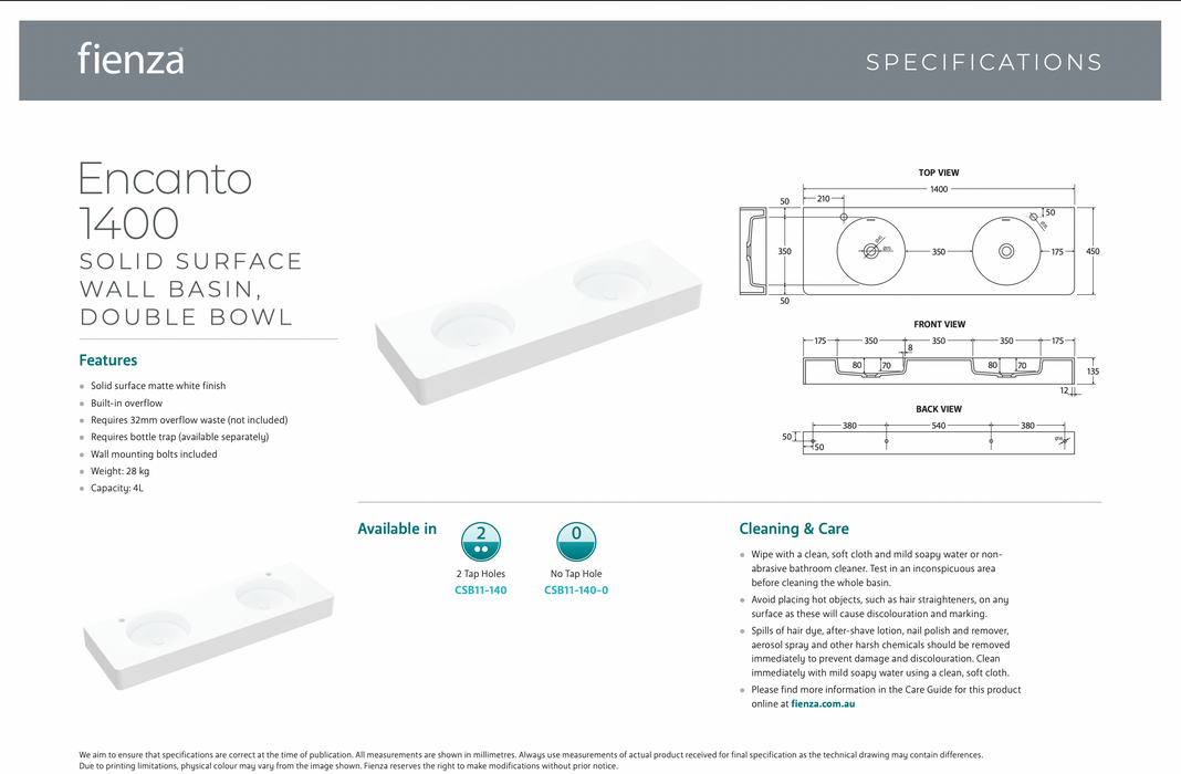 Product Specification Information