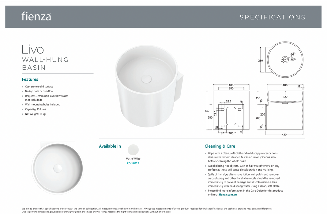 Product Specification Information