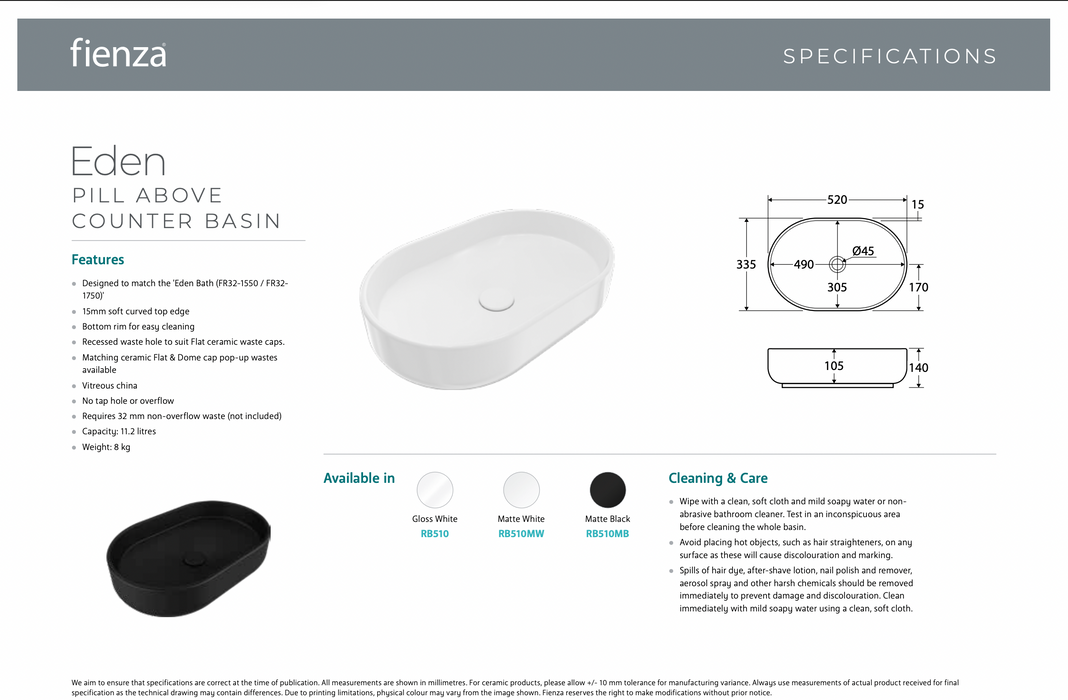 Product Specification Information