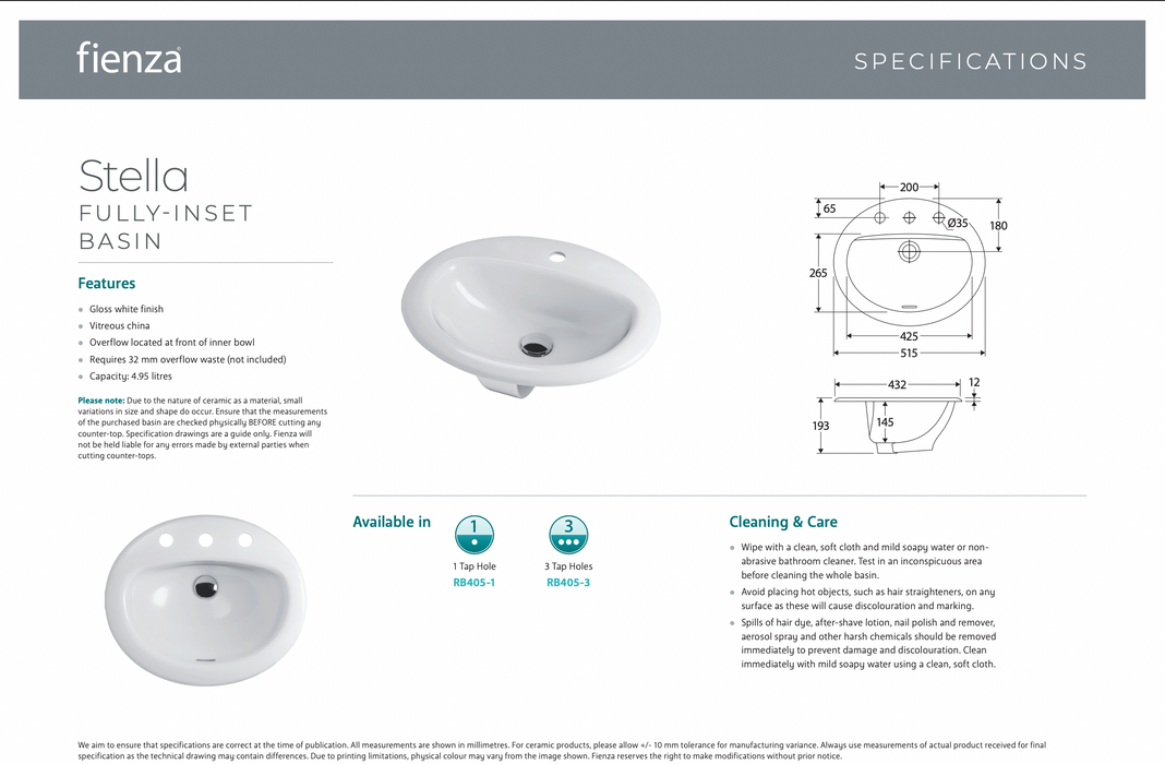 Product Specification Information