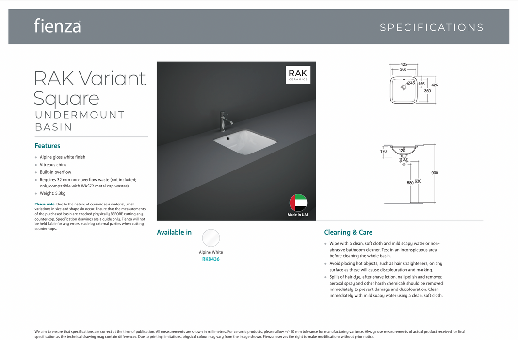 Product Specification Information