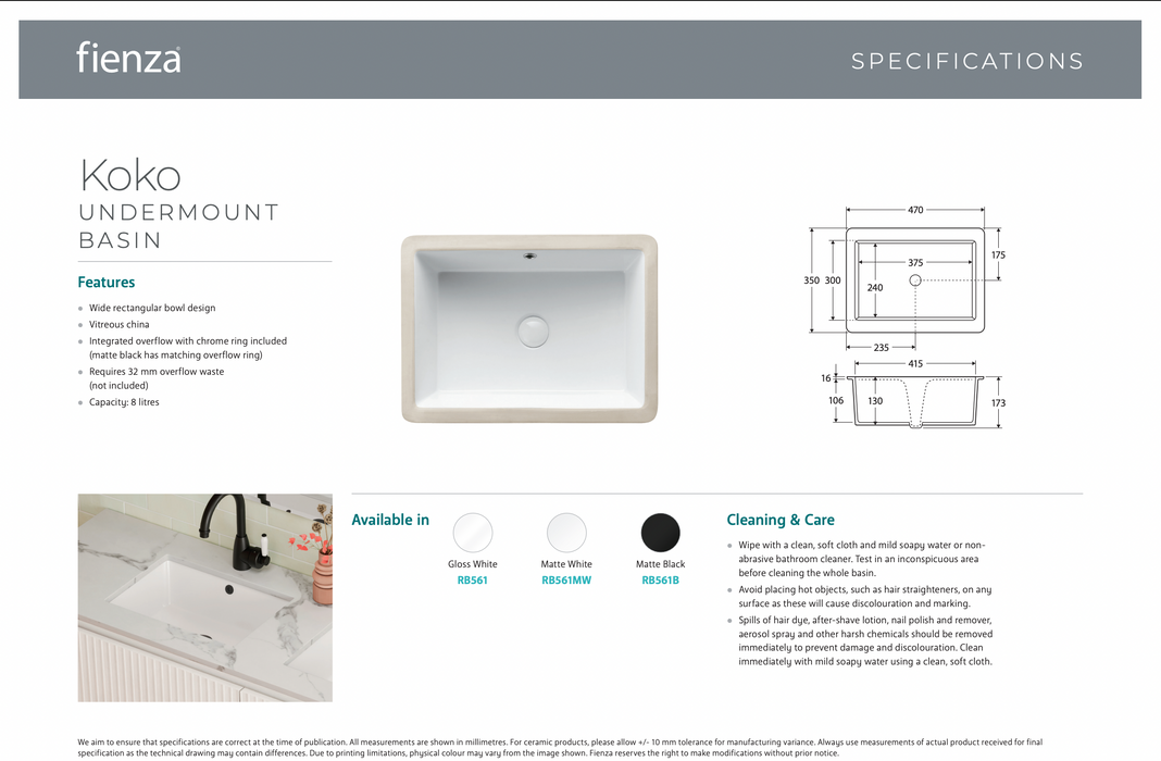 Product Specification information