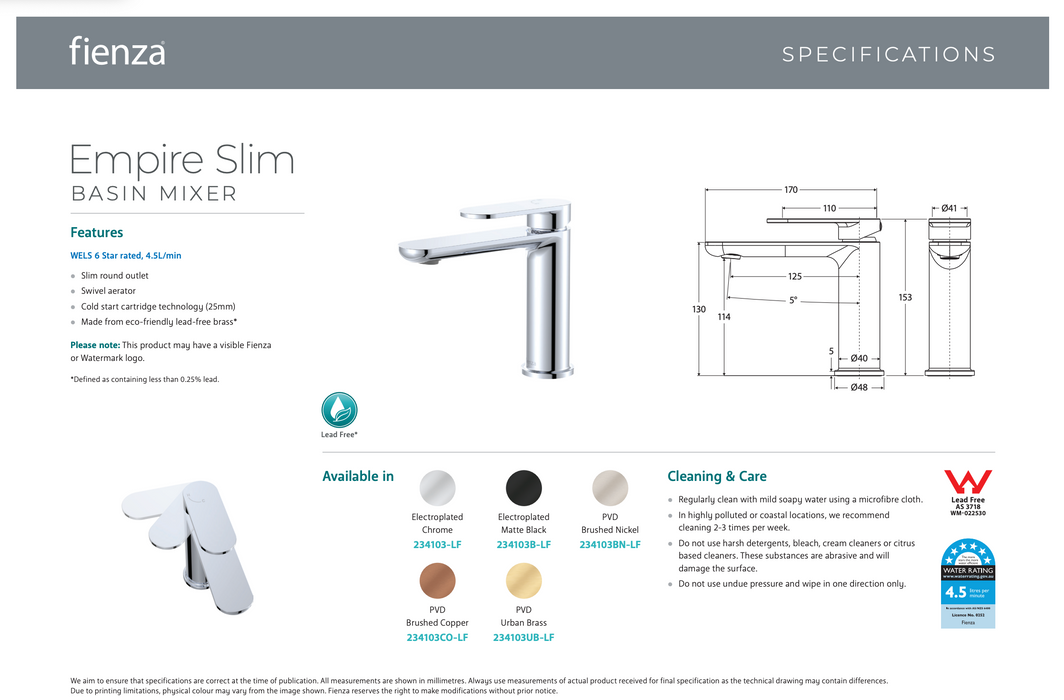 Product Specification Information Short