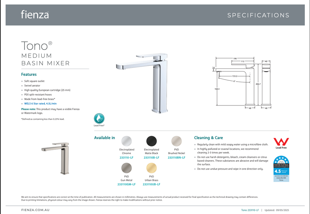 Product Specification Information - Medium