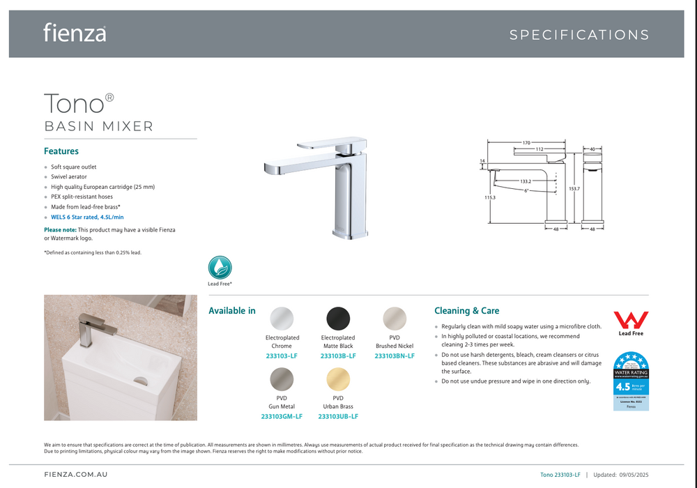Product Specification Information - Short