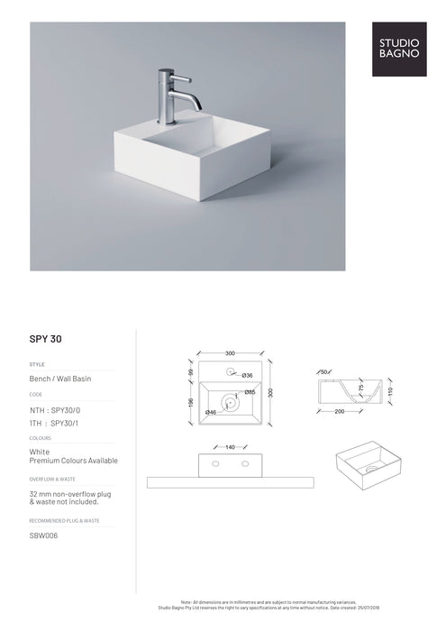Studio Bagno Spy Wall Hung Basin (Multiple Sizes)