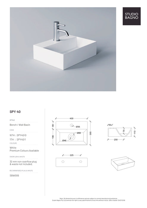 Studio Bagno Spy Wall Hung Basin (Multiple Sizes)