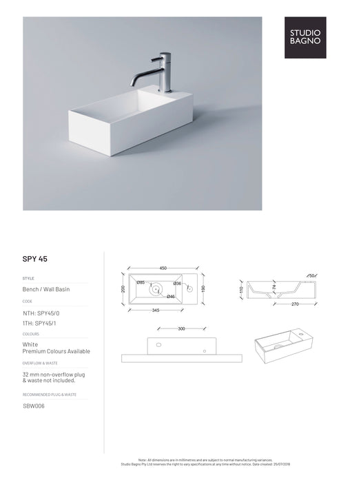Studio Bagno Spy Wall Hung Basin (Multiple Sizes)