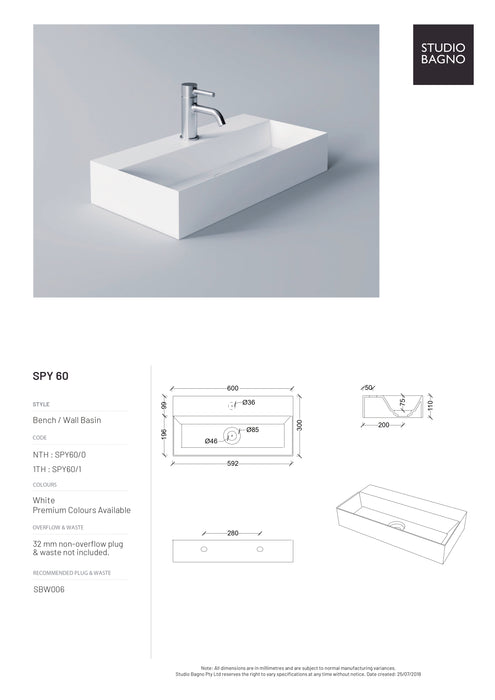 Studio Bagno Spy Wall Hung Basin (Multiple Sizes)